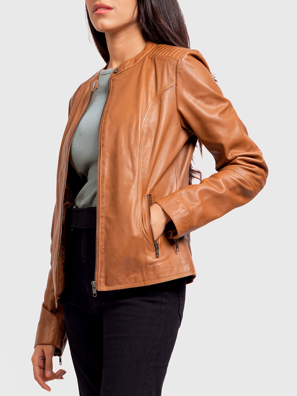 Bia Tan Brown Leather Jacket